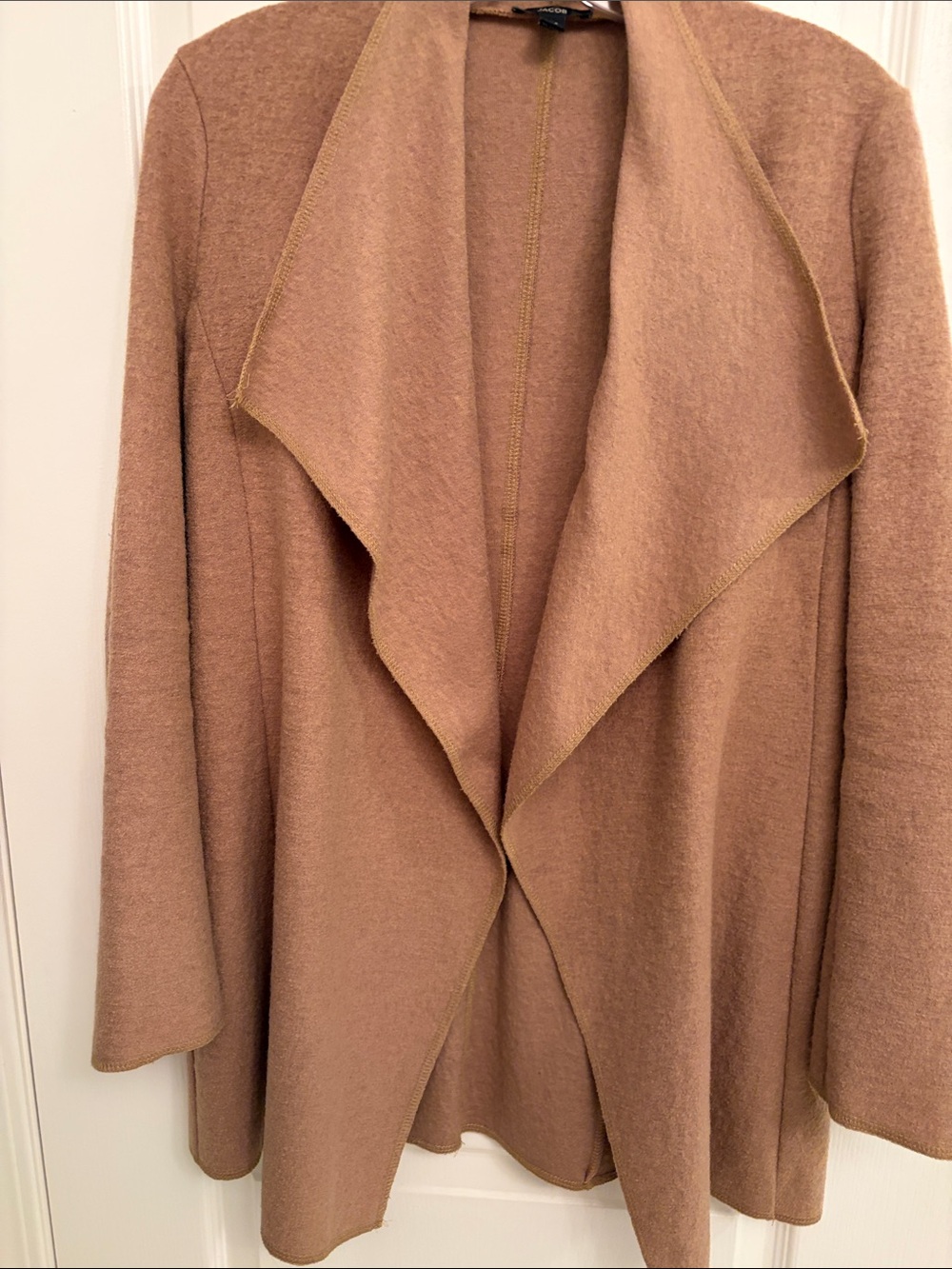 JACOB Camel Open-Front Draped Cardigan Sweater